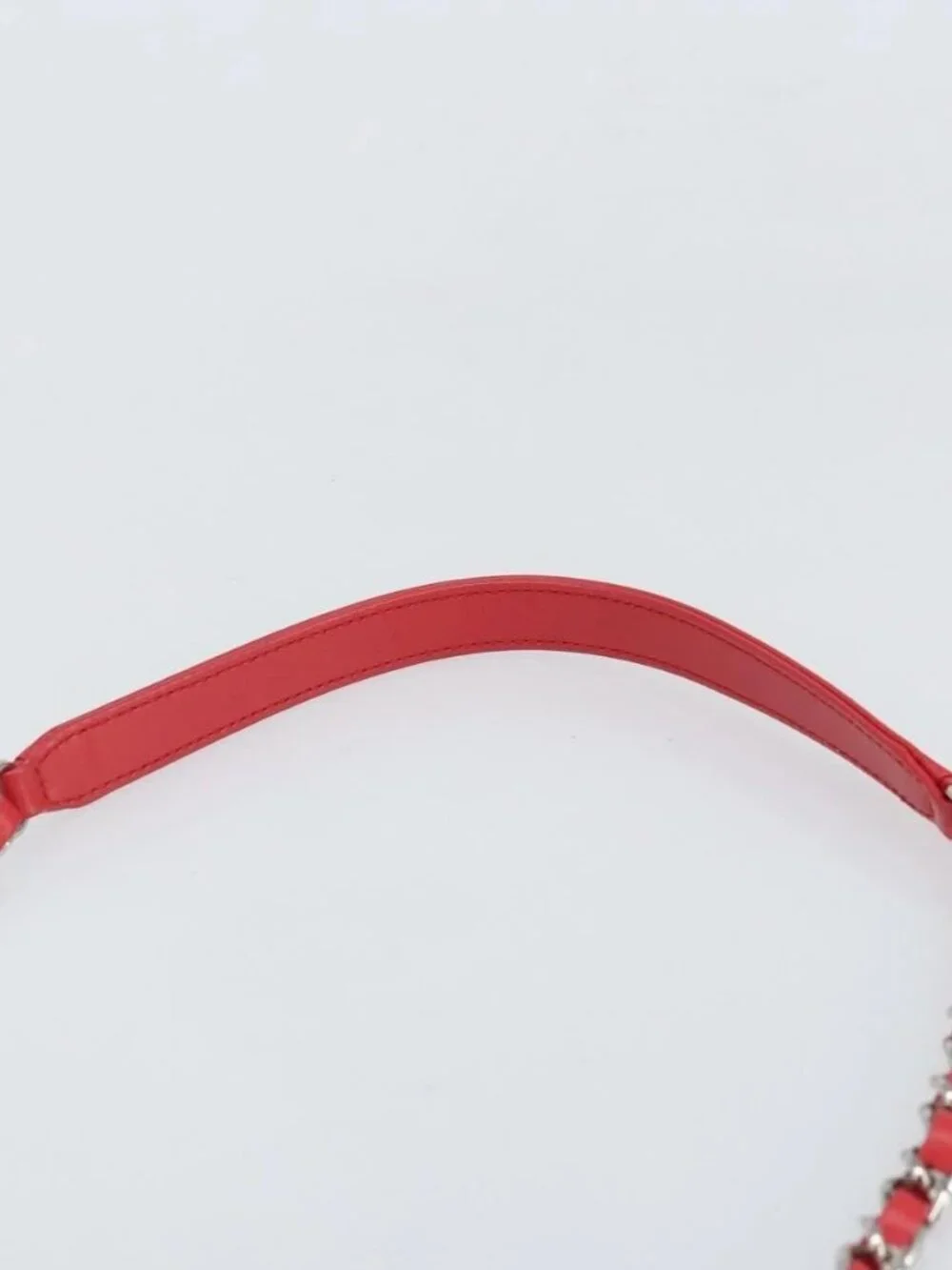 CHANEL Chain Boston Bag Leather 2way Red Silver CC Auth 169810SAM